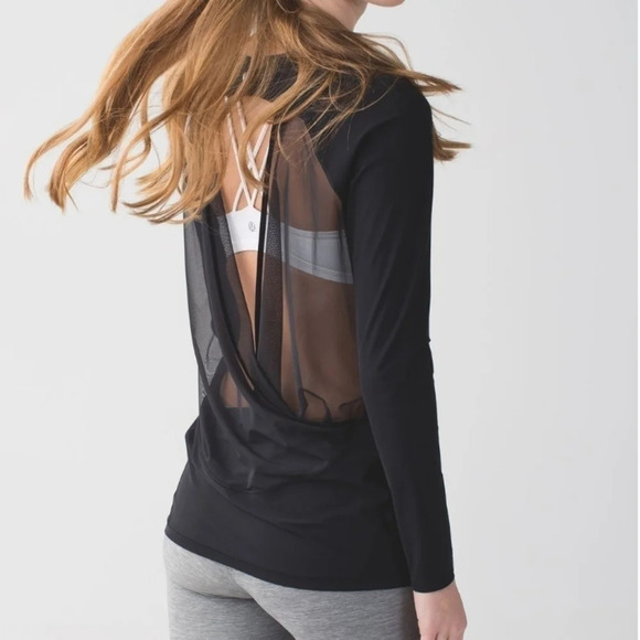 lululemon athletica Tops - Iululemon If You’re Lucky long sleeve tee black mesh RARE